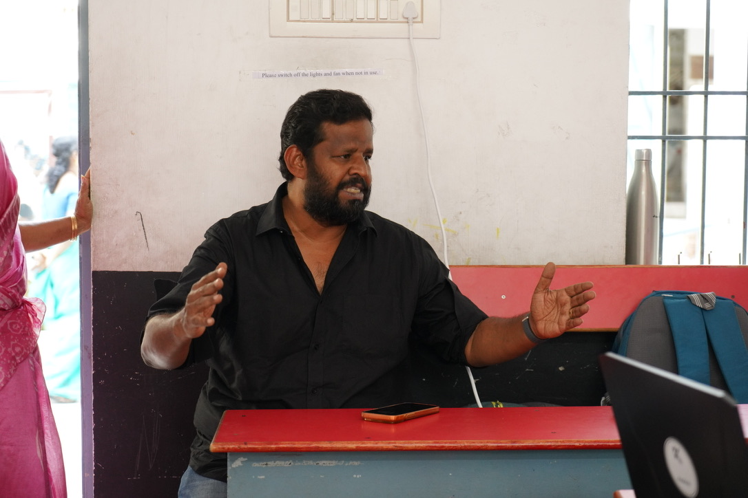 Elango Raghupathy speaking at The Rajavva Public School, Chennai — April 2026